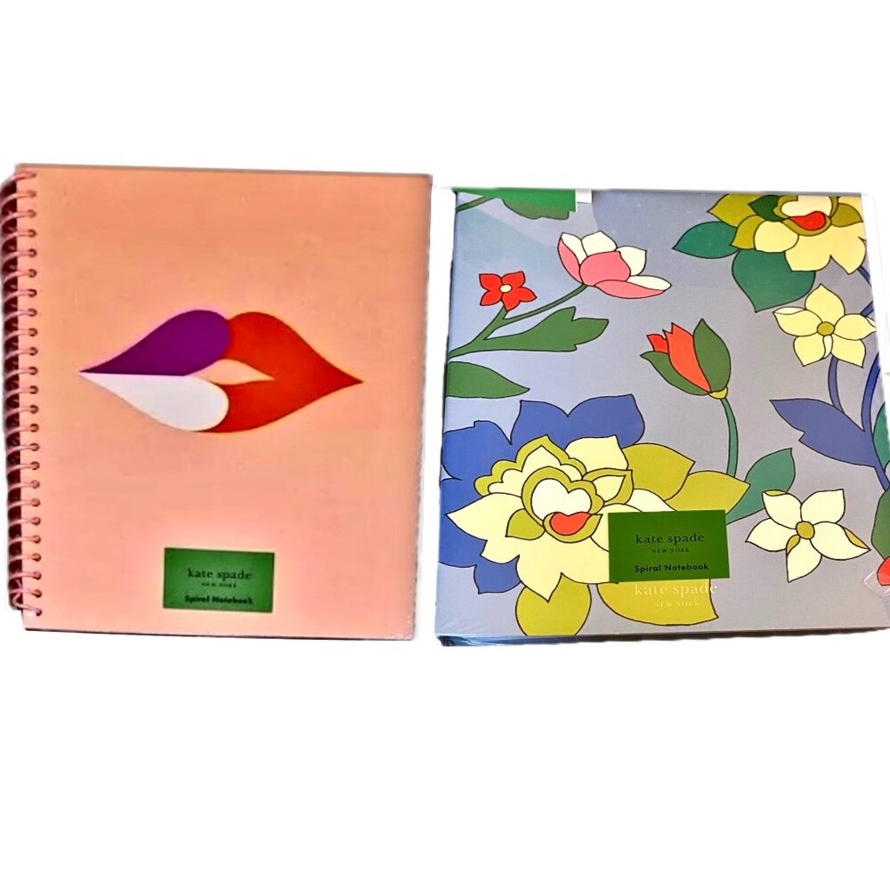 KATE SPADE  Set of 2 Spiral Notebooks Flower Bed & Heart Lips  NEW in Package